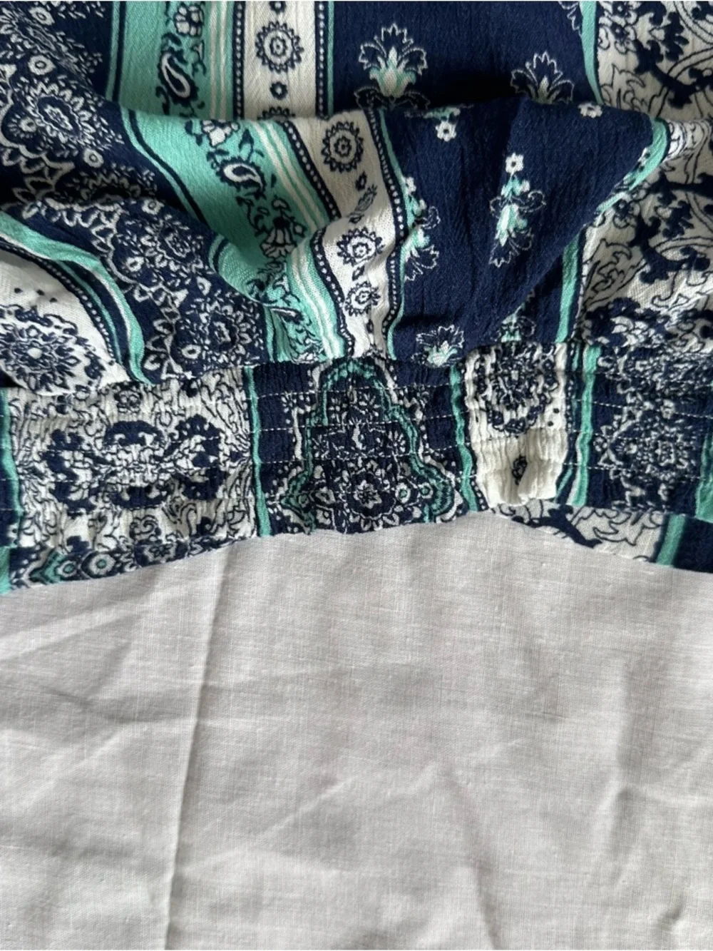 Le Lis Boho Tie Front Crop Top Medium Navy Teal Bell Sleeve - Picture 11 of 14